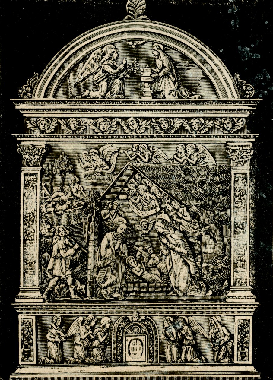 Doğuş, Andrea della Robbia tarafından pişmiş toprak sunak, Saint Clare kilisesinden, Sansepolcro Şehir Müzesi, Toskana, İtalya, Le cento citta d