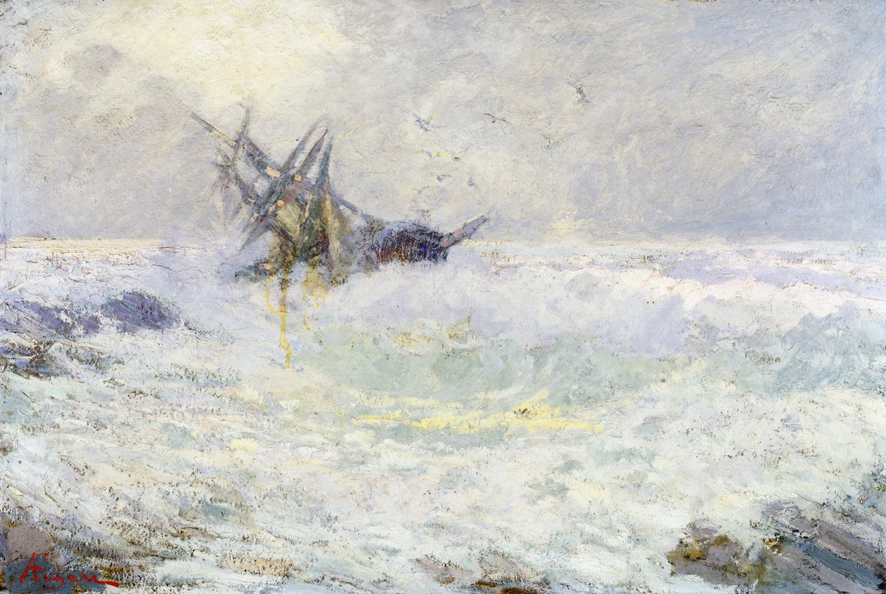 Fırtınalı deniz veya Son öpücük, Andrea Figari (1858-1954), karton üzerine yağlı boya, 72x105 cm. İtalya by Andrea Figari