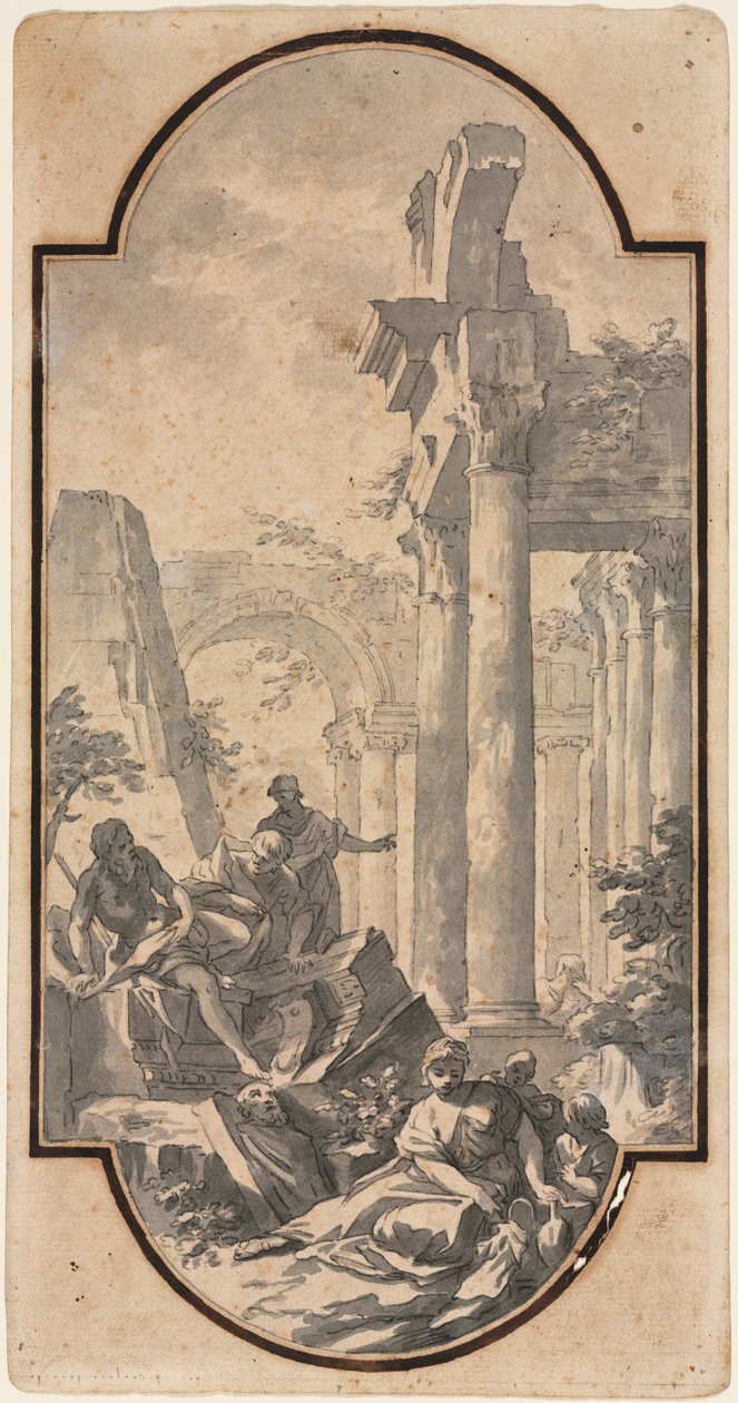 Korint Tapınağı Harabelerinin Yakınındaki Figürler (recto) by Andrea Locatelli
