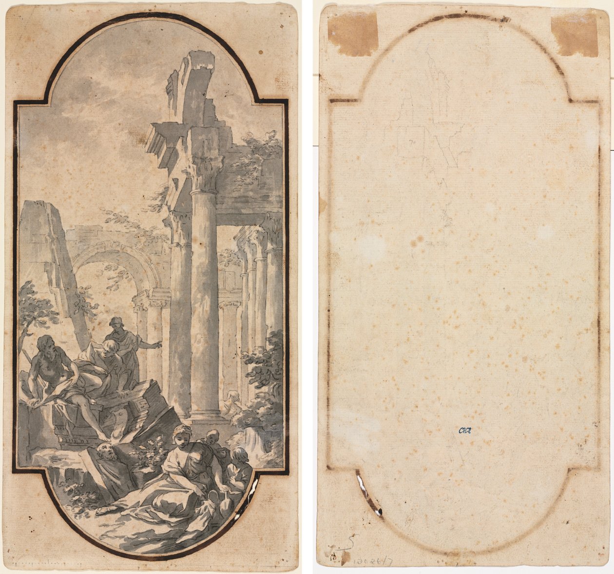 Korint Tapınağı Harabeleri Yakınındaki Figürler (recto); Kemer Parçası (rektodan izleme) (verso) by Andrea Locatelli