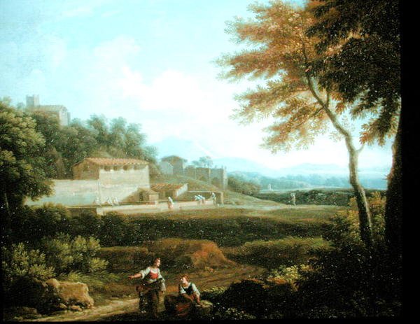 Ötesinde Bir Kasaba ile Dinlenme Halindeki Figürlerle Peyzaj (tuval üzerine yağlı boya) by Andrea Locatelli