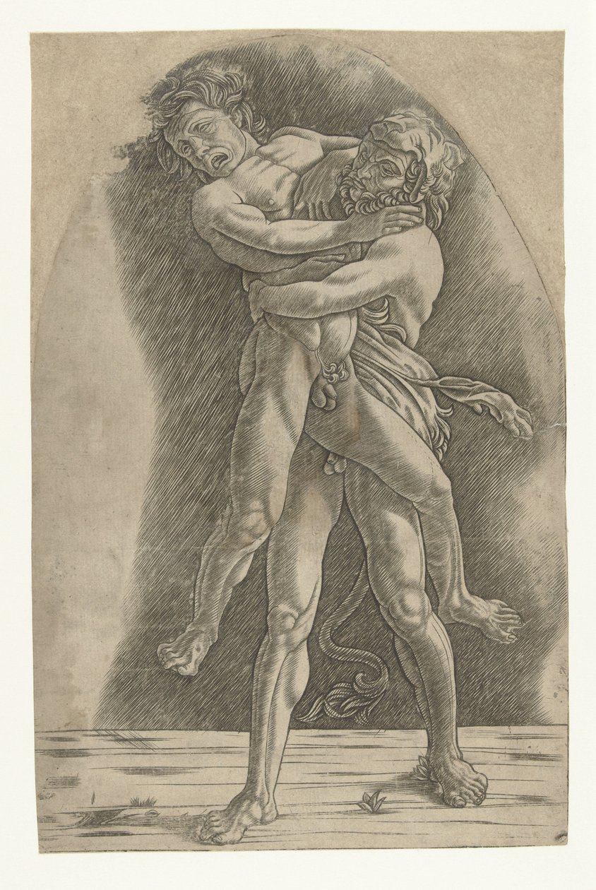 Herkül Antaeus ile güreşir by Andrea Mantegna (school of)