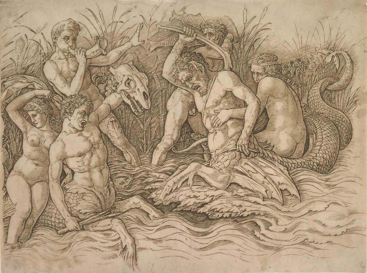 Deniz Tanrıları Savaşı sağ yarısı, ca. 1485-88. by Andrea Mantegna