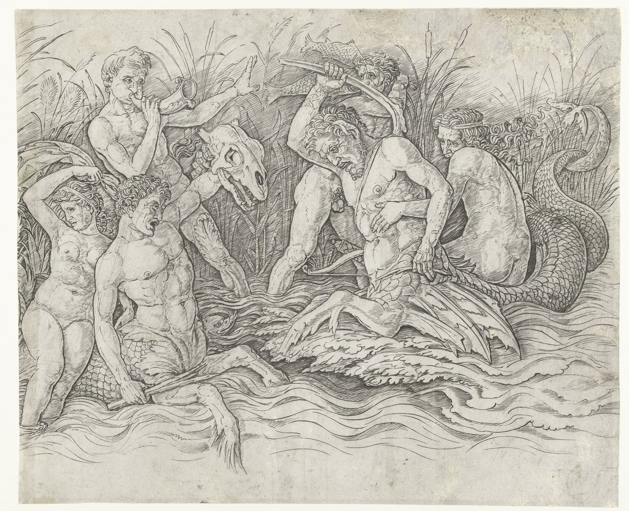 Sırtlarında nereidler olan tritonlar arasında savaş Deniz Tanrıları Savaşı by Andrea Mantegna