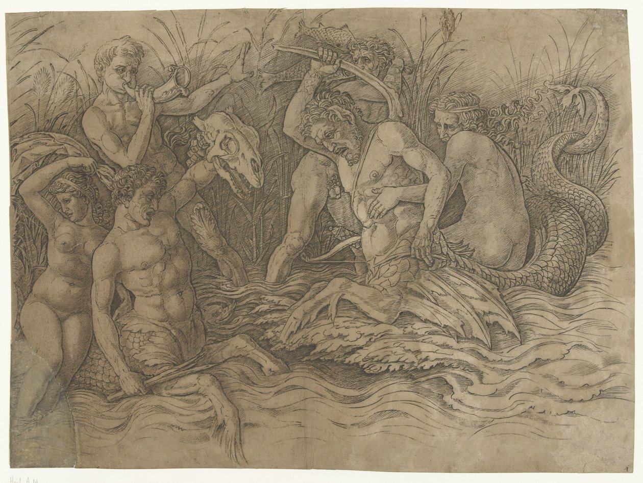 Sırtlarında nereidler olan tritonlar arasında savaş Deniz Tanrıları Savaşı by Andrea Mantegna
