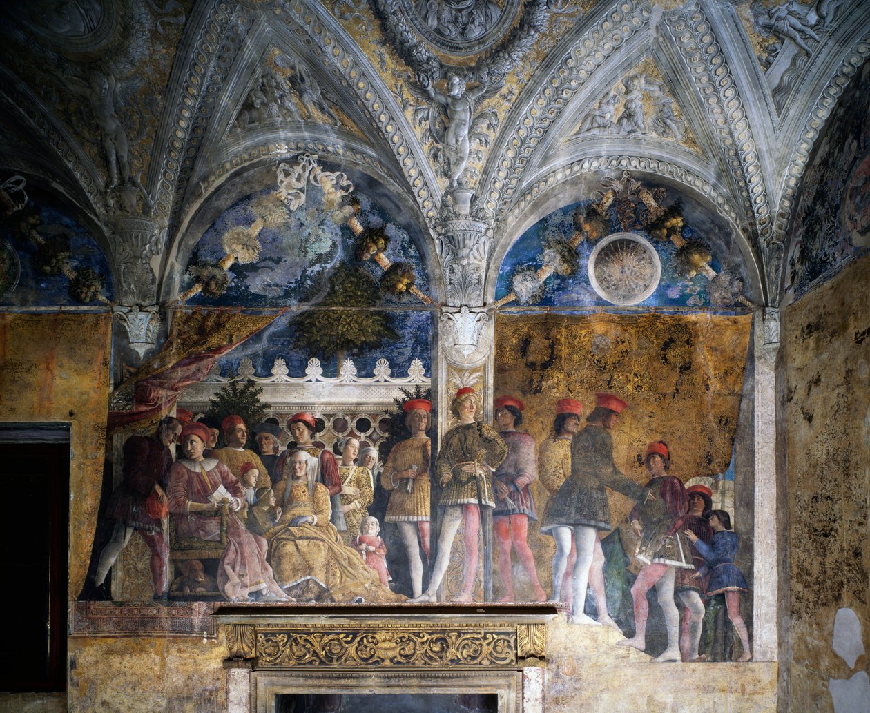 Ludovico Gonzaga, Marsilio Andreasi, Brandenburglu Barbara, kızı Paula ve Rodolfo Gonzaga ile birlikte by Andrea Mantegna