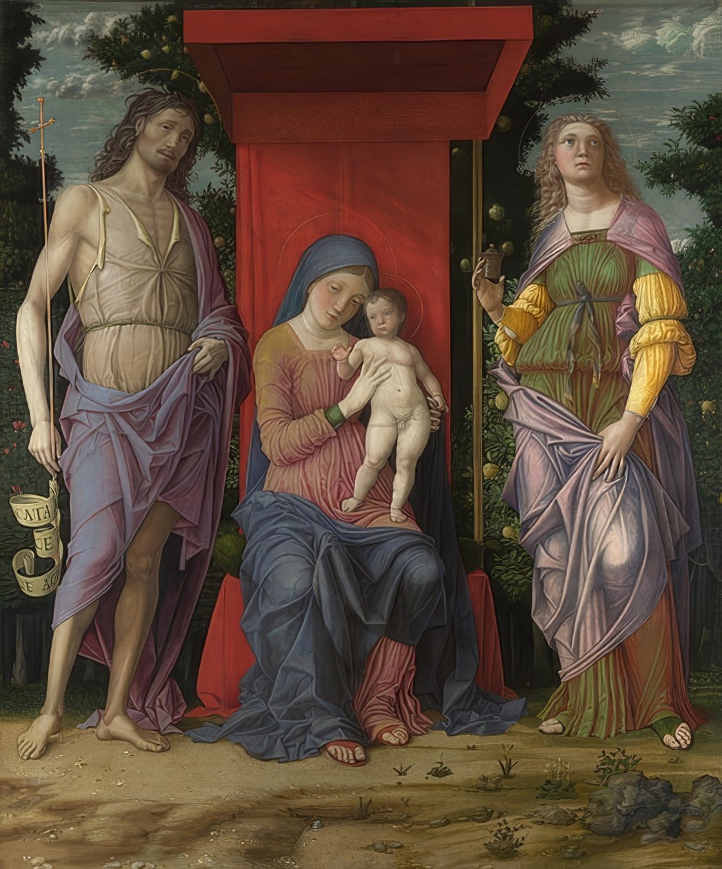 Madonna ve Çocuk, Vaftizci Yahya ve Mecdelli Meryem. Muhtemelen 1490-1505 by Andrea Mantegna