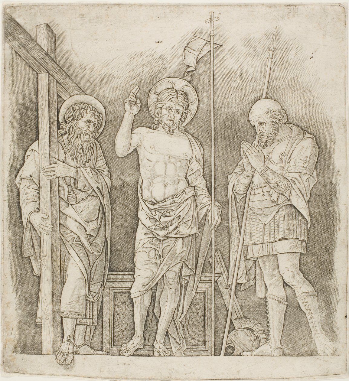 Aziz Andrew ve Longinus Arasında Yükselen Mesih by Andrea Mantegna