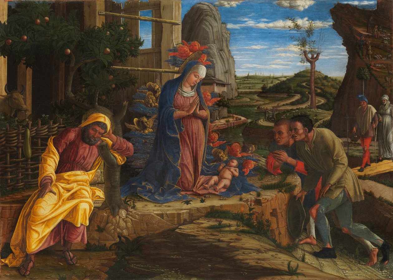 Çobanların Tapınması, c.1450 (tuval üzerine tempera, tahtadan aktarılmış) by Andrea Mantegna