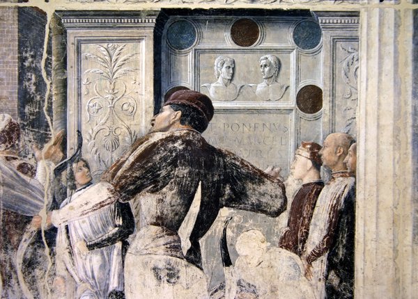 Aziz Christopher Şehitliği, seyirci detayı, c.1450-56 by Andrea Mantegna