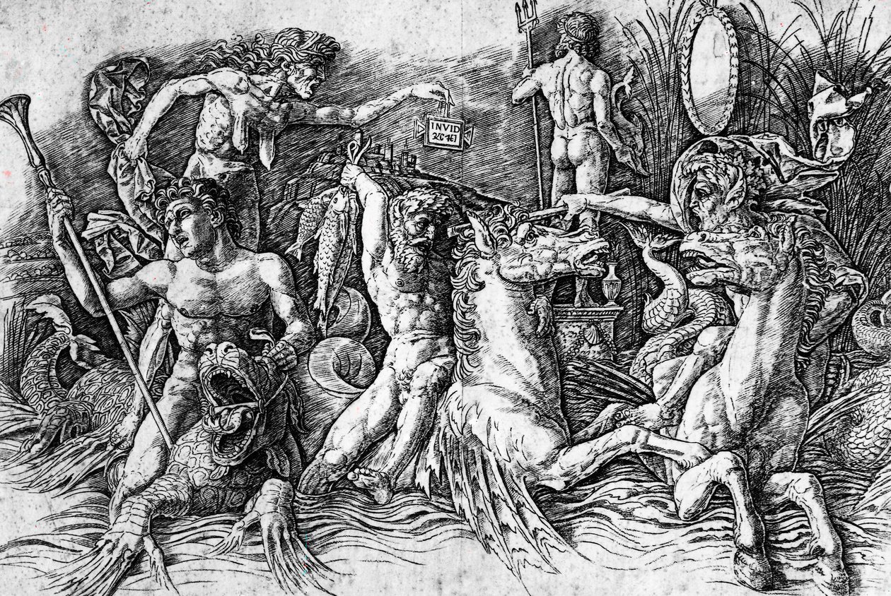 Deniz Tanrılarının Savaşı, Andrea Mantegna (1431-1506), gravür. Detay. by Andrea Mantegna