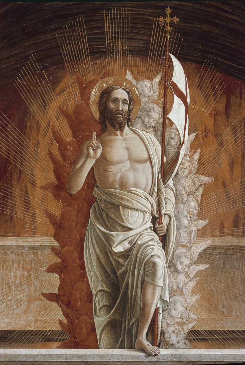 Diriliş İsa Mesih. San Zeno sunağının predelle detayı (panelde tempera by Andrea Mantegna