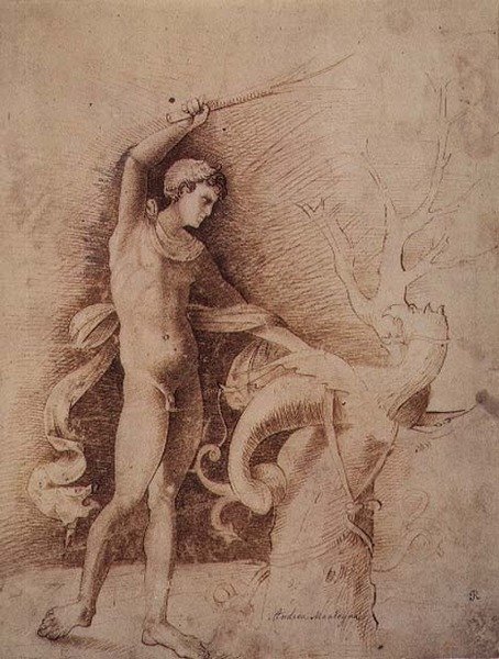 ಯಂಗ್ ಮ್ಯಾನ್ ಫೈಟಿಂಗ್ ಎ ಡ್ರಾಗೊಂಟರ್ಕ್ by Andrea Mantegna