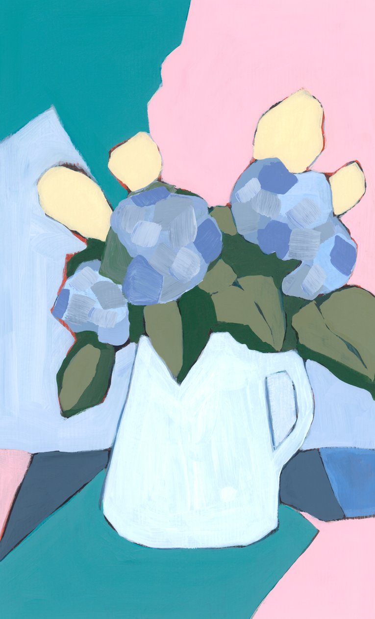 Hydrangeas for mom, 2024 (kağıt üzerine akrilik) by Andrea Mejia