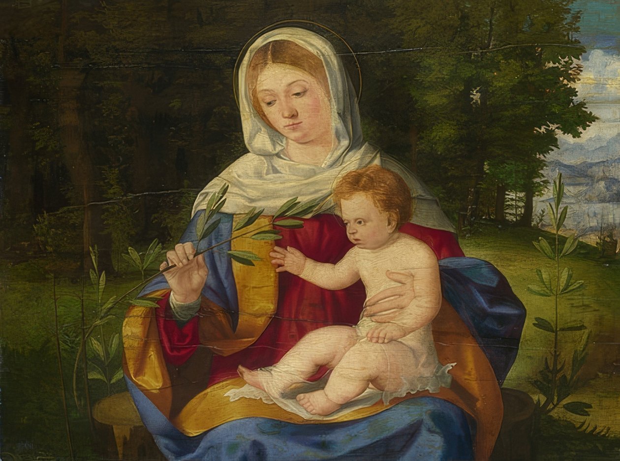 Madonna ve Zeytin Dalı Çocuk. 1515 civarında by Andrea Previtali
