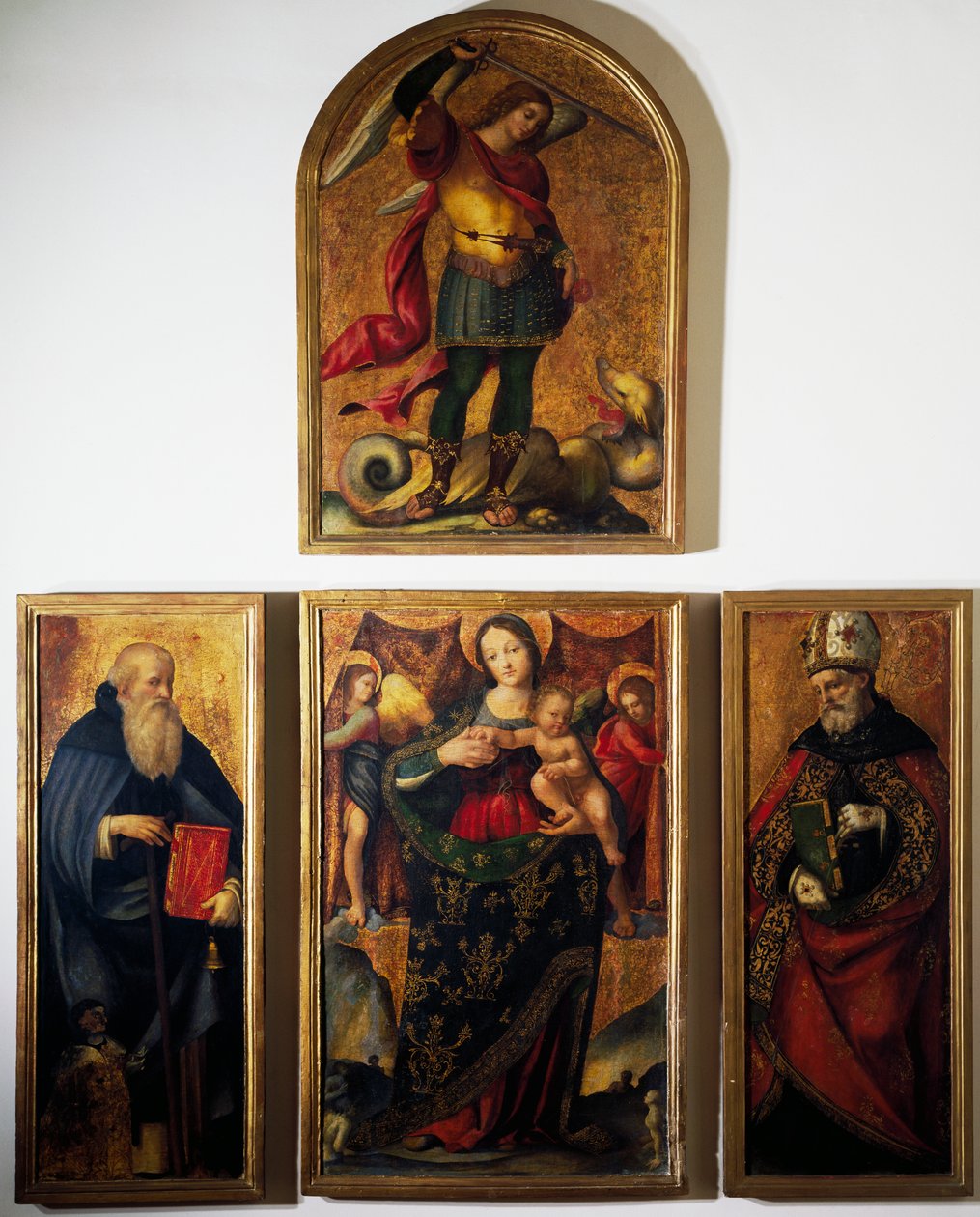 Madonna ve Azizler ile Poliptik, Andrea Sabatini da Salerno (1480-1530), ahşap üzerine boyama. by Andrea Sabatini