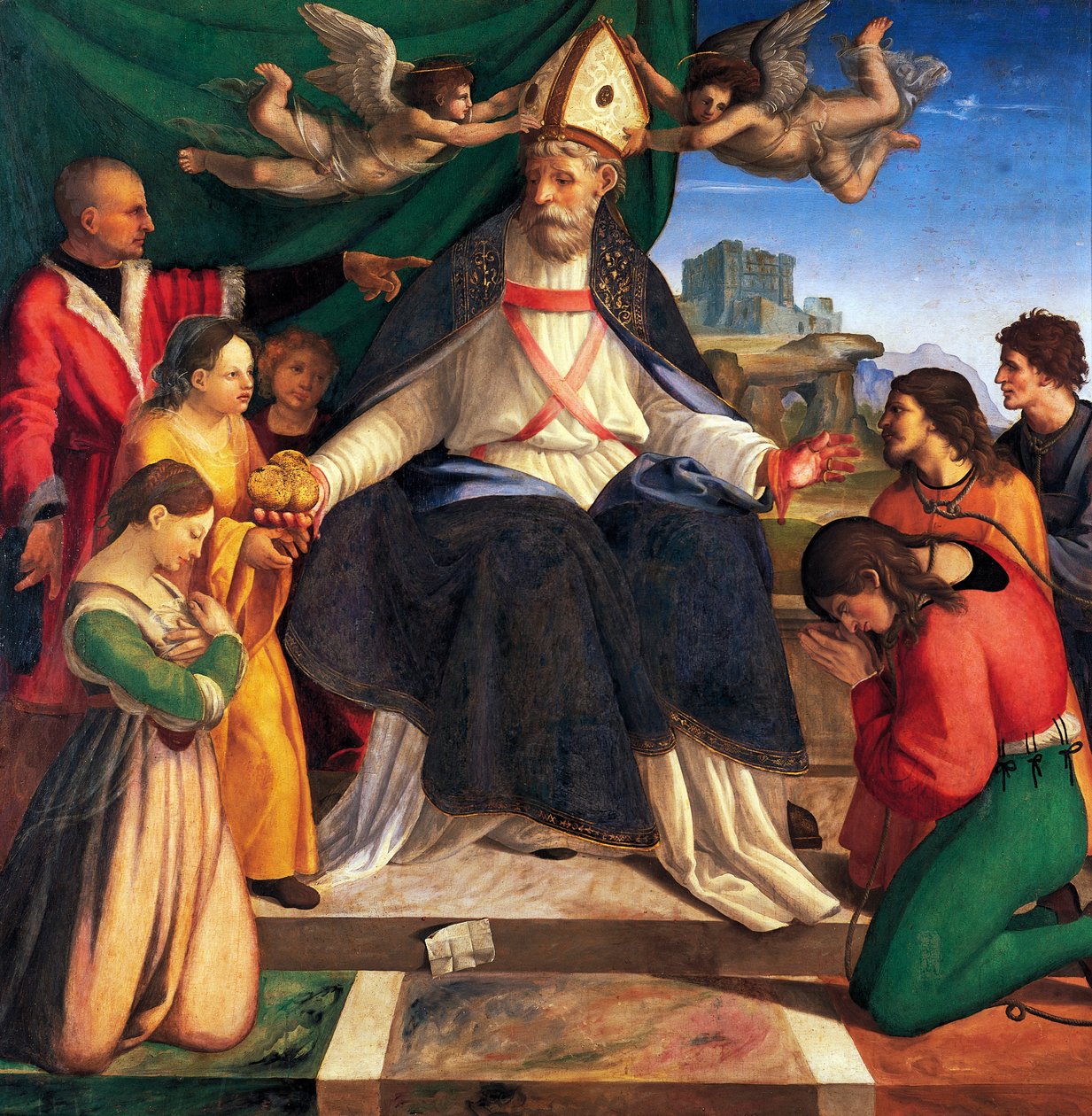 Andrea Sabatini (yaklaşık 1484-1530) tarafından tahta çıkan Bari Aziz Nikolaos, tuval üzerine yağlı boya by Andrea Sabatini