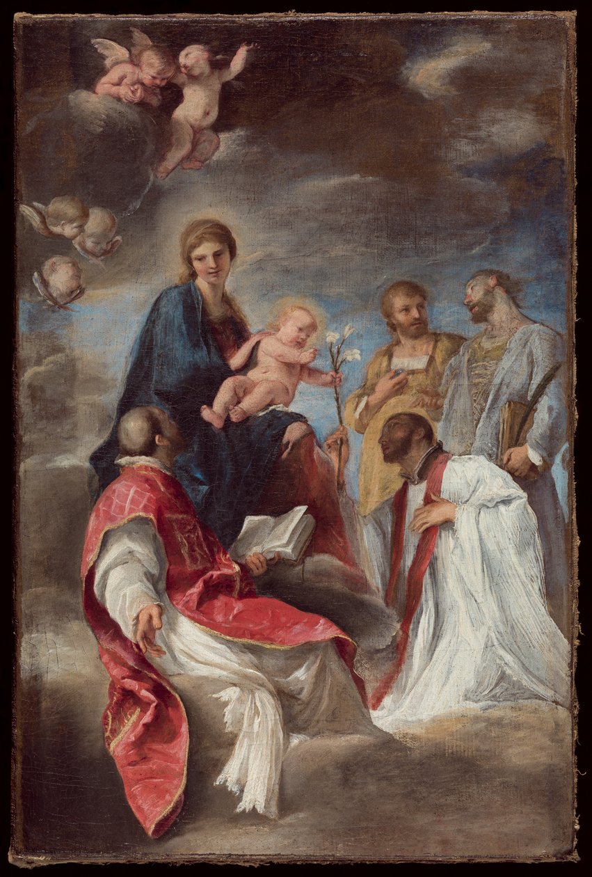 Loyola Azizleri Ignatius, Francis Xavier, Cosmas ve Damian ile Madonna ve Çocuk by Andrea Sacchi