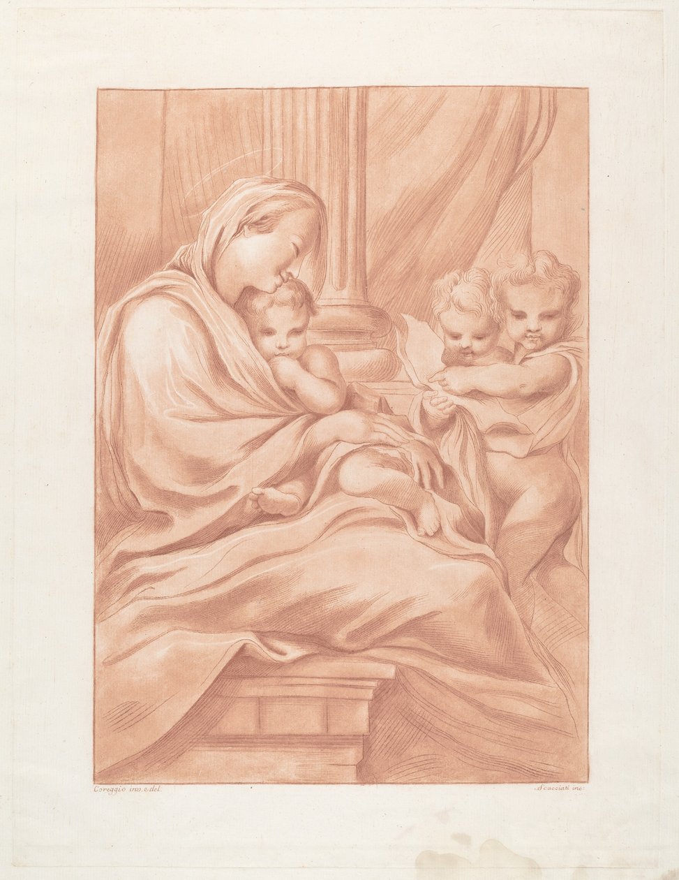 İki Melekli Bakire ve Çocuk by Andrea Scacciati after Correggio