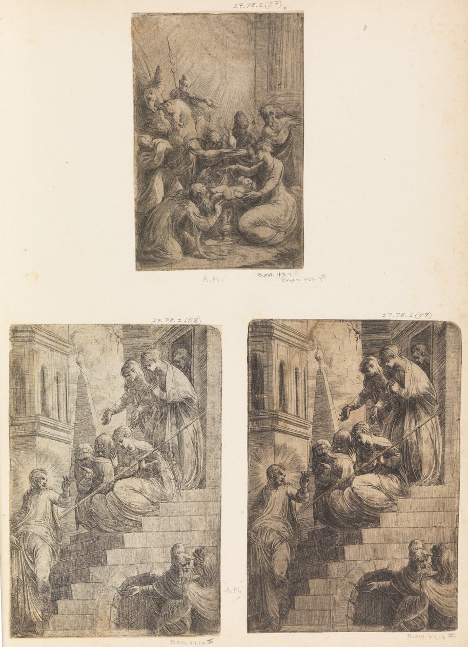 Merdivendeki Magi, Mesih ve Kadınların Hayranlığı, yaklaşık. 1541-44 . by Andrea Schiavone