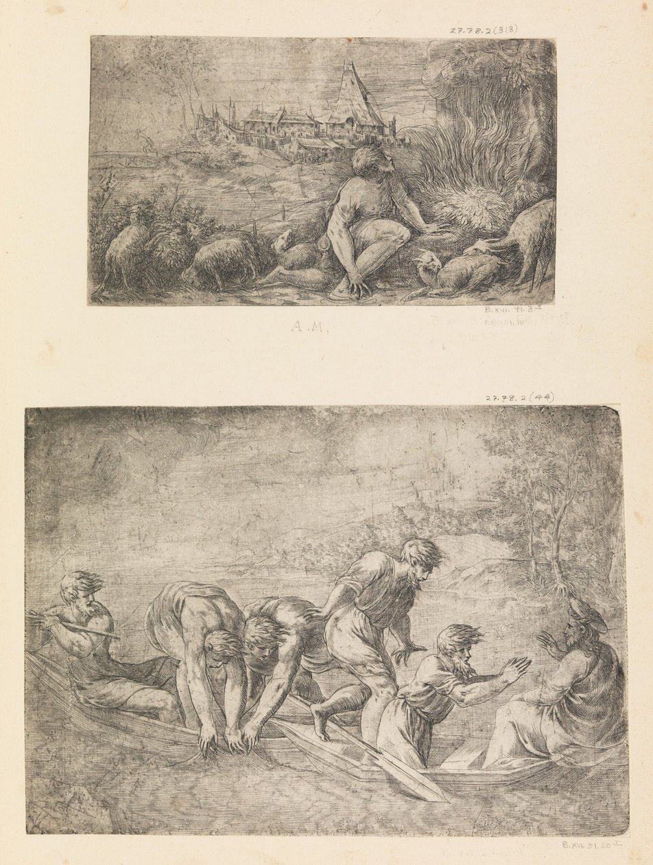 Musa ve Yanan Çalı, Balıkların Mucizevi Çekişi, M.Ö. 1544-48. by Andrea Schiavone