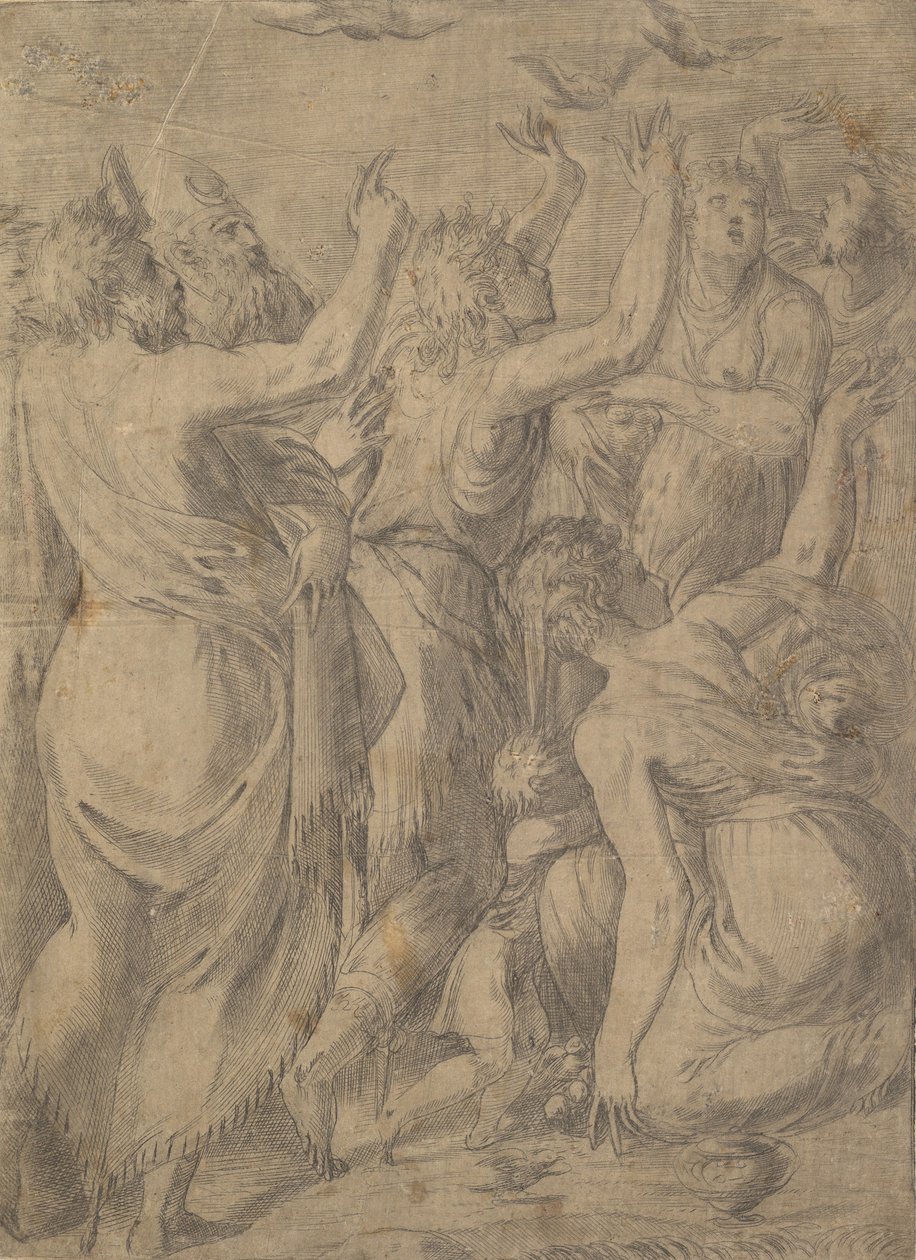 Musa, bıldırcınları İsraillilere bıldırcın ve manna mucizesini gösterirken, M.Ö. 1545. by Andrea Schiavone