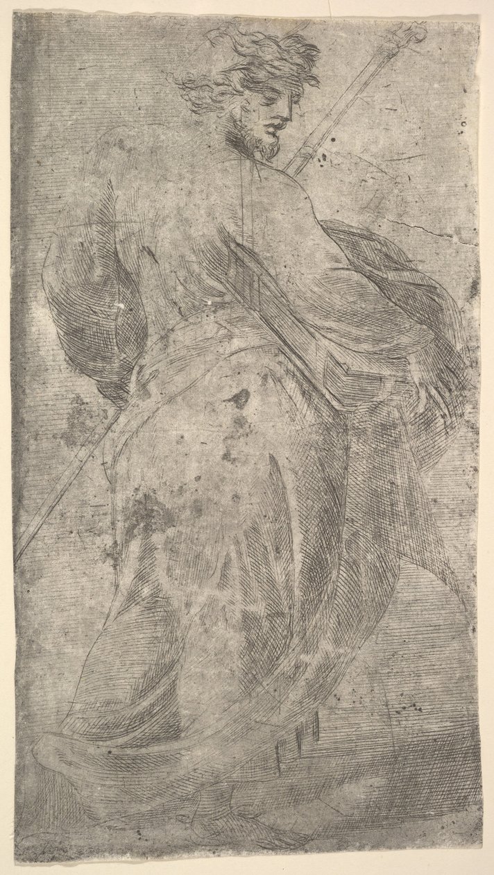 Saint James Major, sol elinde bir asa, sağında kitap, 