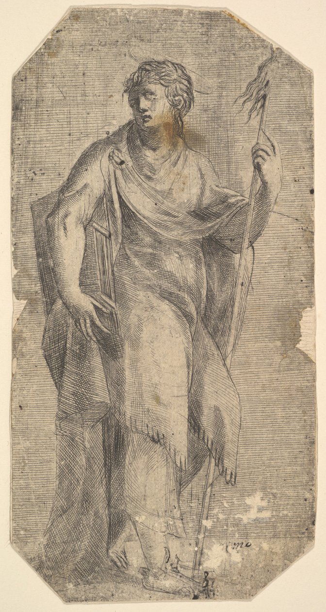Aziz Matta elinde bir asa ve bir kitapla sola dönerek, yakl. 1540-50. by Andrea Schiavone