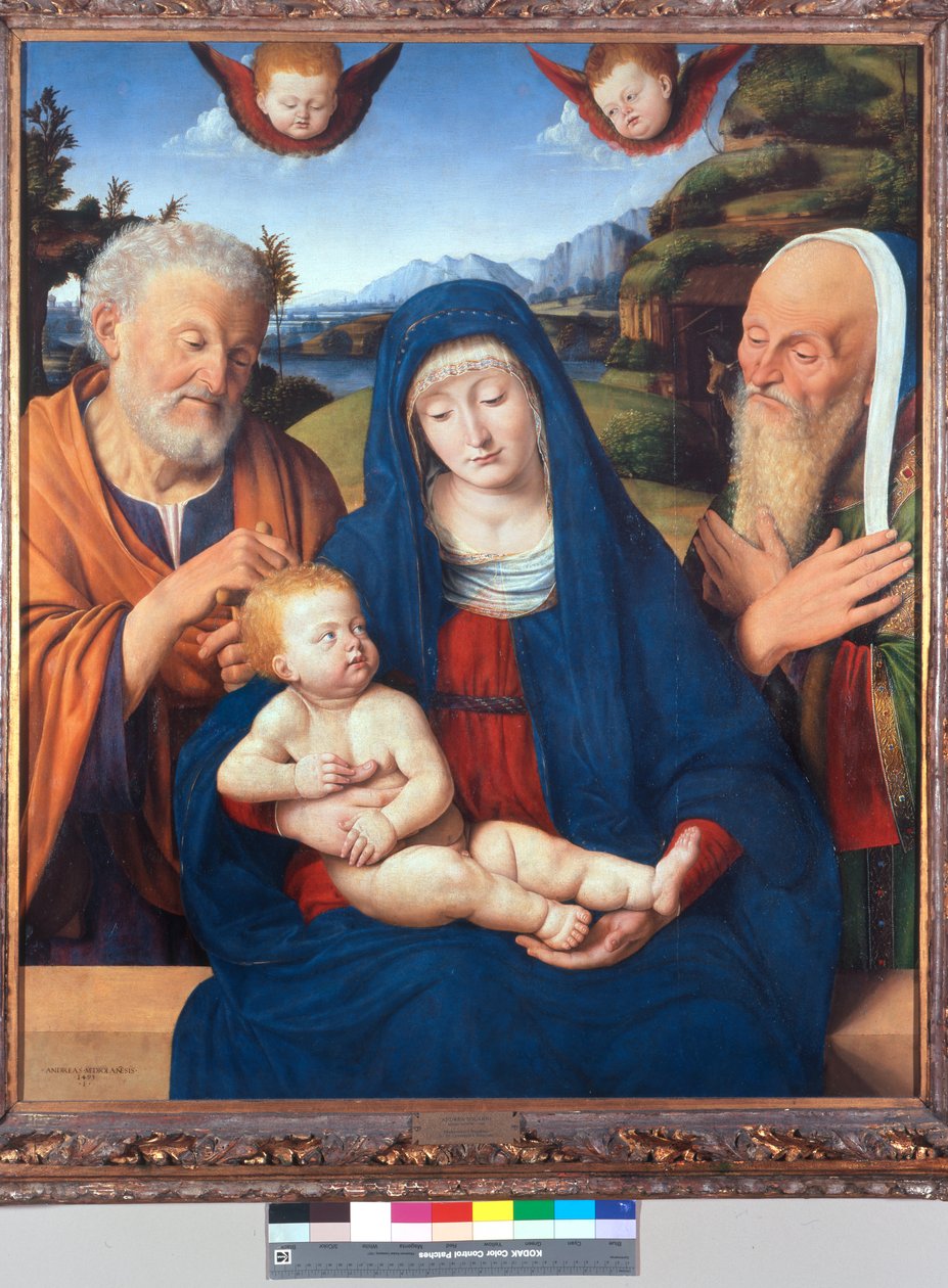 Aziz Joseph ve Aziz Simeon ile Madonna ve Çocuk by Andrea Solario