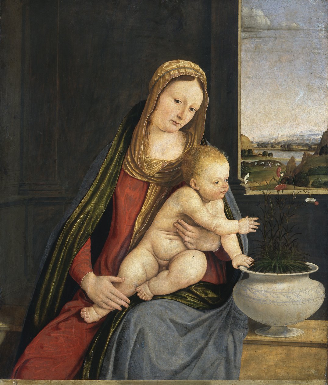 Karanfil Madonna, c.1495 (gemide yağ ve tempera) by Andrea Solario