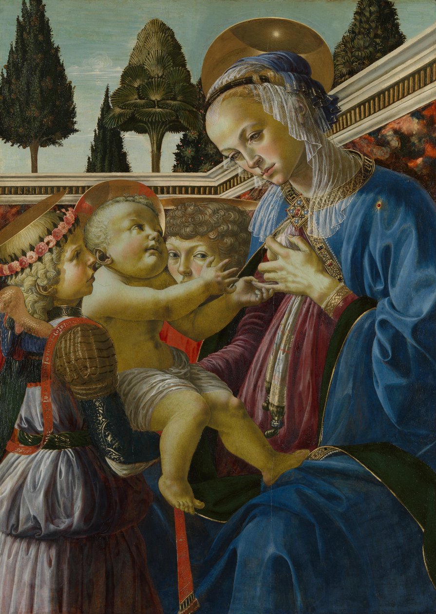 Çocuk ve iki melek ile Madonna by Andrea Verrocchio