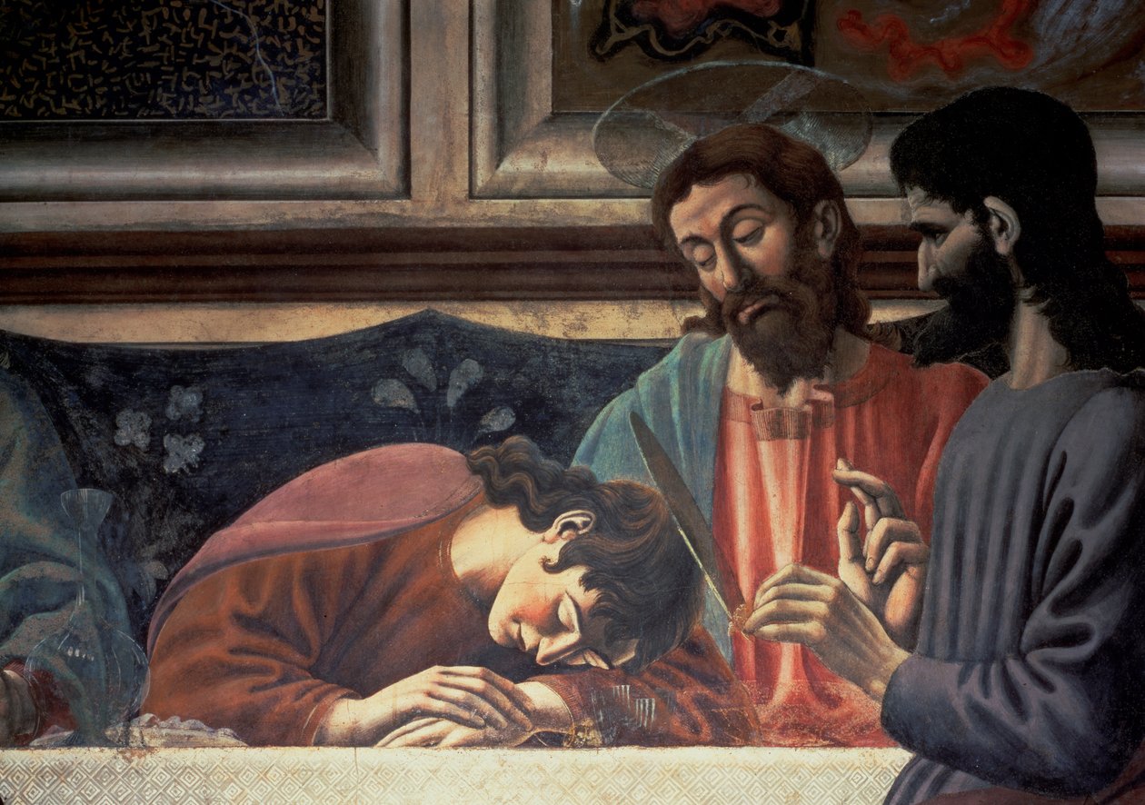 Son Akşam Yemeği, Yahuda, İsa ve Aziz John detayı, 1447 fresk detayı 85172 by Andrea del Castagno