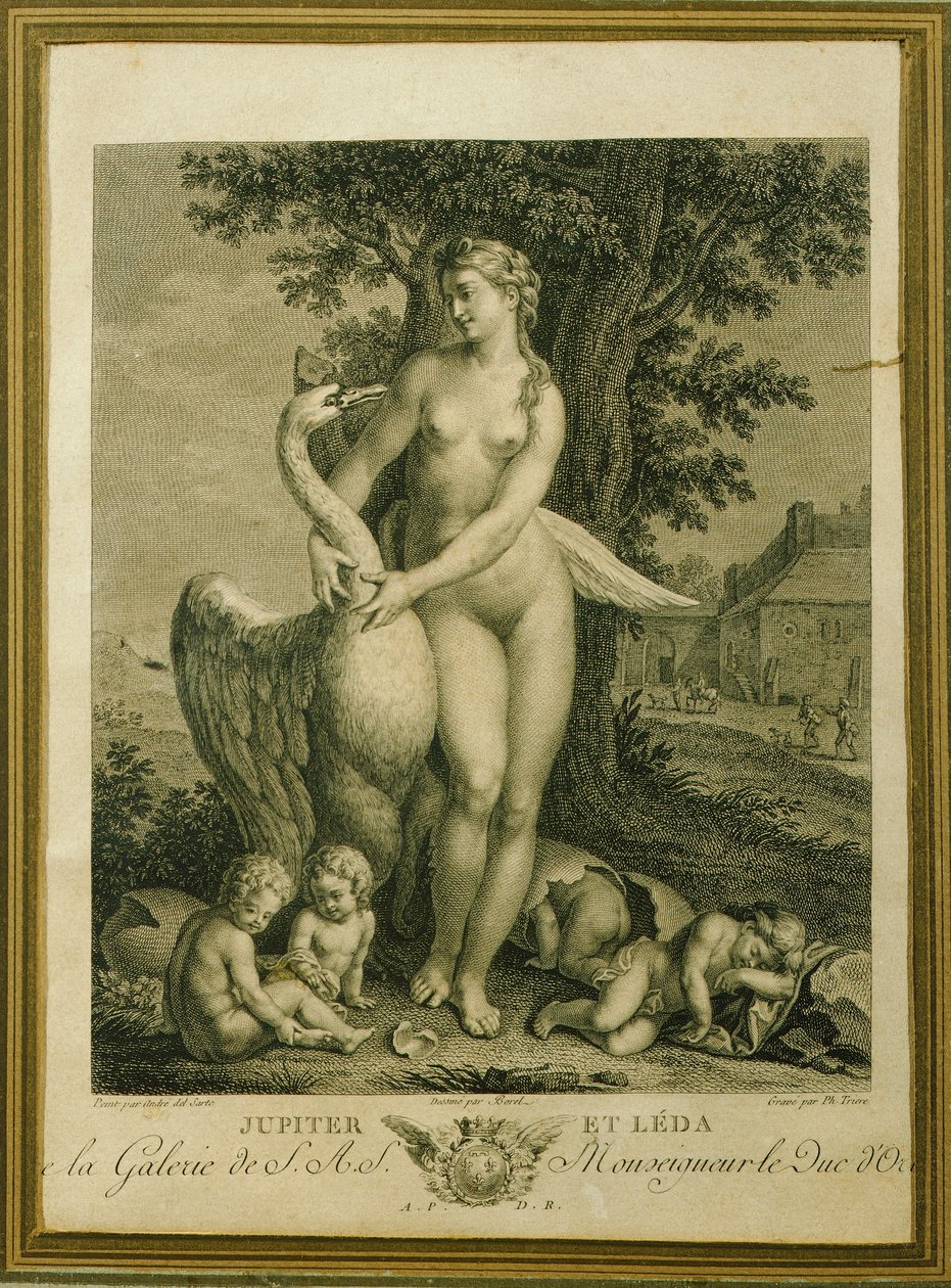 Andrea Del Sarto tarafından bir çizimden Philippe Triere (1756-1815) tarafından gravür, Leda ve kuğu by Andrea del Sarto