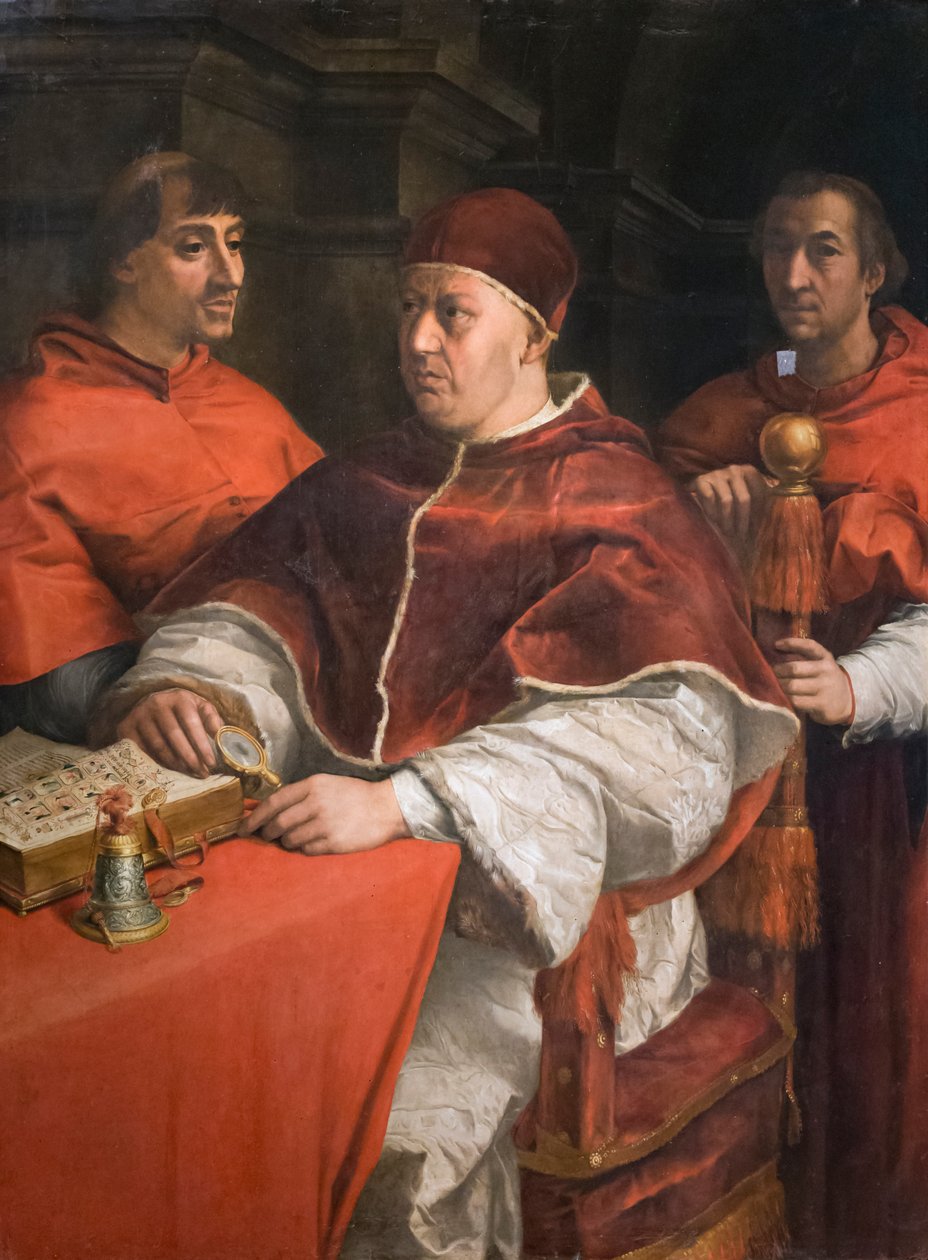 Papa Leone X'in iki kardinalle portresi by Andrea del Sarto