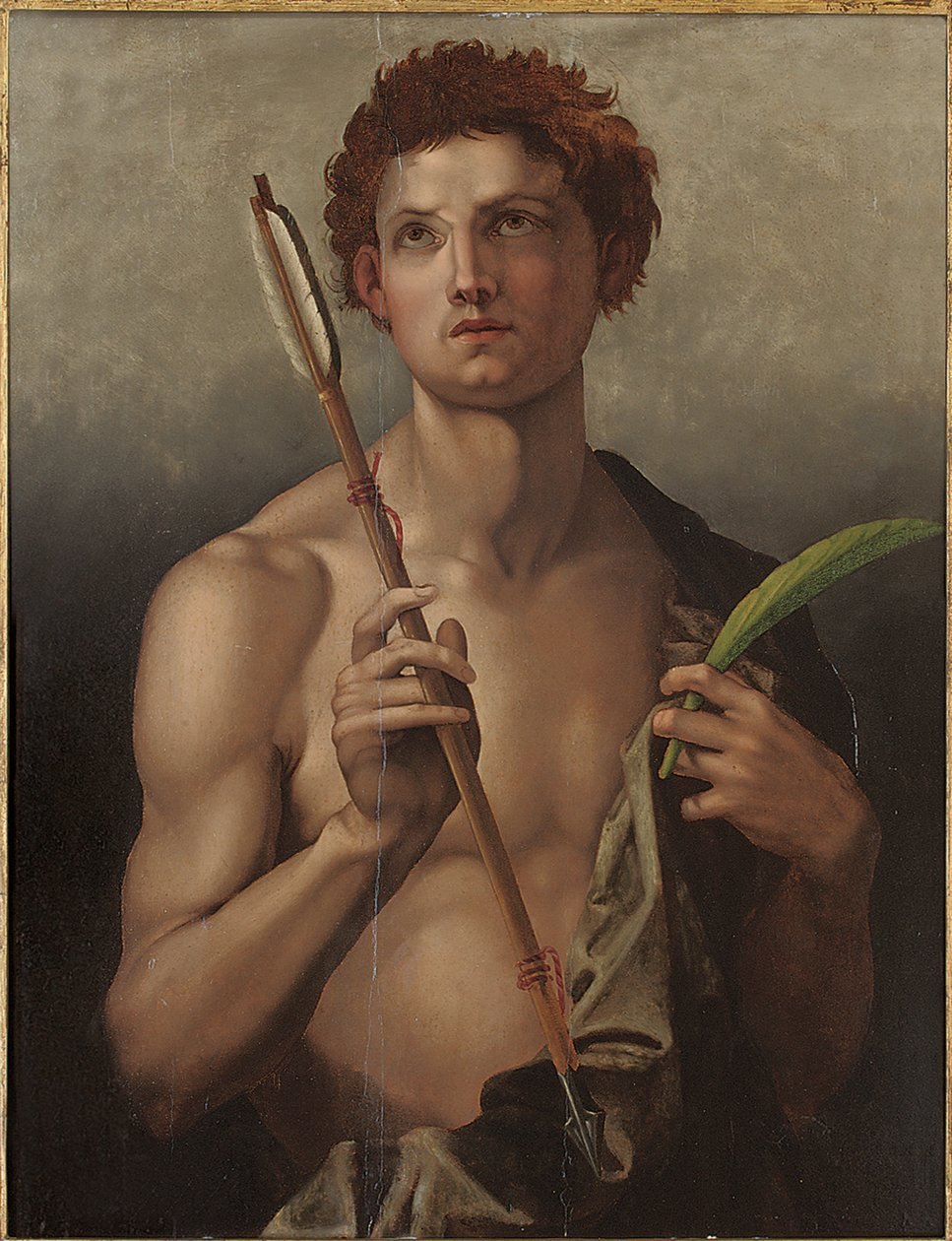Sağ elinde bir ok ve sol elinde şehidin avucuyla Aziz Sebastian by Andrea del Sarto