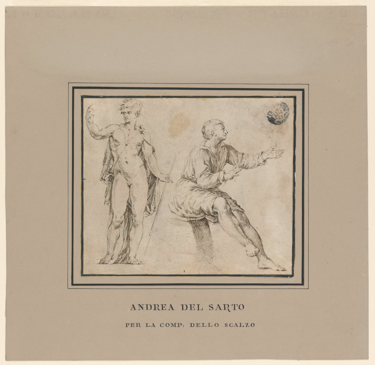Klasik Pozda Çıplak Figür Çizimleri ve Oturan Figür by Andrea del Sarto