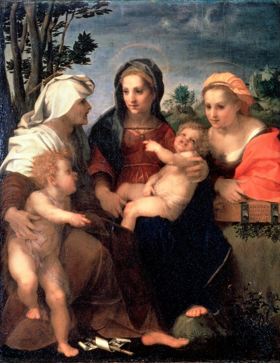 Aziz Catherine, Elisabeth ve Vaftizci Yahya ile Bakire ve Çocuk, 1510'lar. by Andrea del Sarto