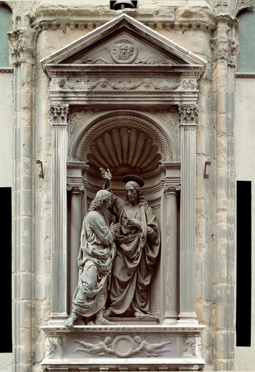 Andrea di Francesco di Cione dit il Verrocchio (1435-1488) Floransa, Chiesa di Orsanmichele tarafından yapılan St. Thomas Bronz heykelinin inanılmazlığı by Andrea del Verrocchio