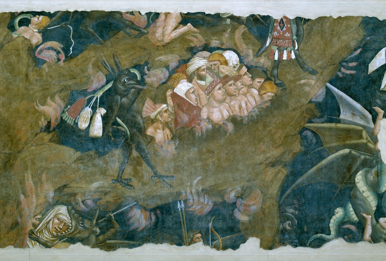 Ölümün Zaferi, cehennem çukurundaki lanetlilerin detayı, 1348 fresk by Andrea di Cione Orcagna