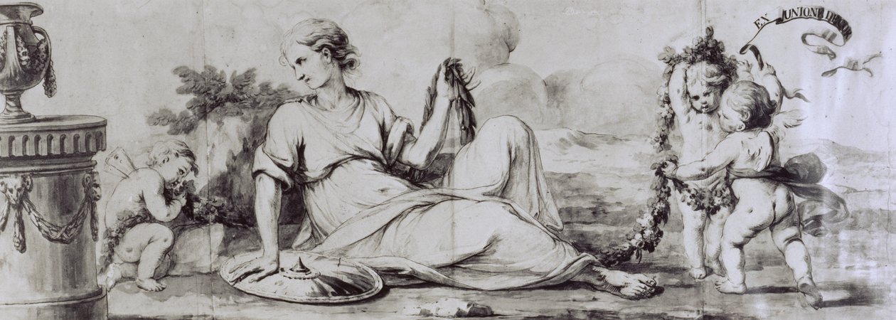Puttili kadın figürü, alegorik kompozisyon, yaklaşık 1754, Giuseppe Maggiolini, İtalya tarafından çekmeceli dolap için Andrea Appiani (1754-1817) tarafından tasarım by Andrea the Elder Appiani