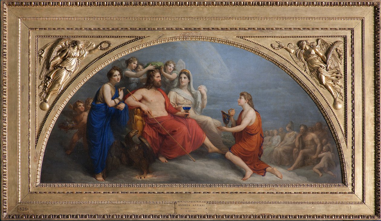 Olympus (Saatler tarafından mür ile taçlandırılan Jüpiter, nektar ikram edilmesi için Ganymede