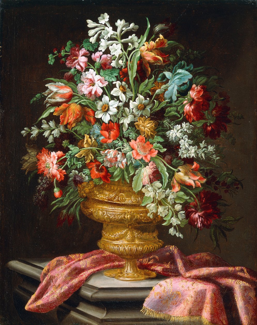 Dökümlü Taş Kaide Üzerinde Oyulmuş Bir Vazoda Çiçekler, by Andrea the Elder Scacciati