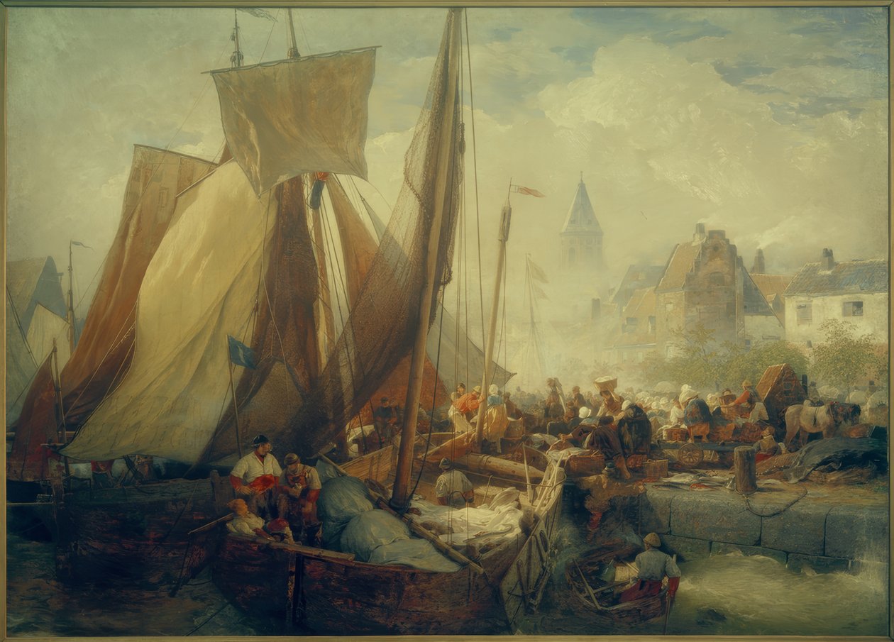 Bir Achenbach, Oostende balık pazarı by Andreas Achenbach