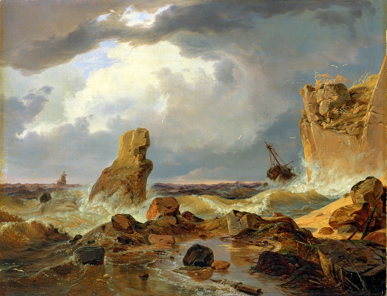 Kayalık Sahilde Sörf, 1835 by Andreas Achenbach