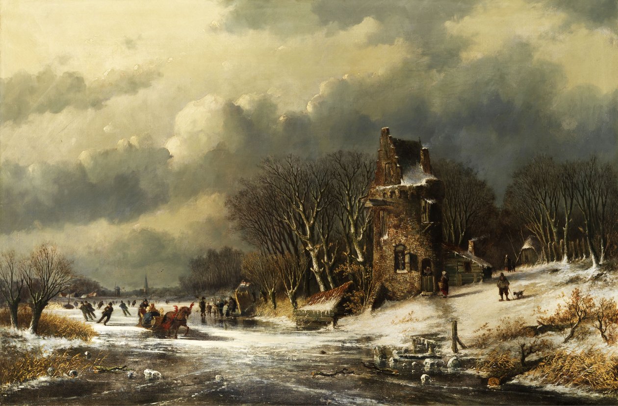 Rakamlarla Hollandalı manzara by Andreas Schelfhout