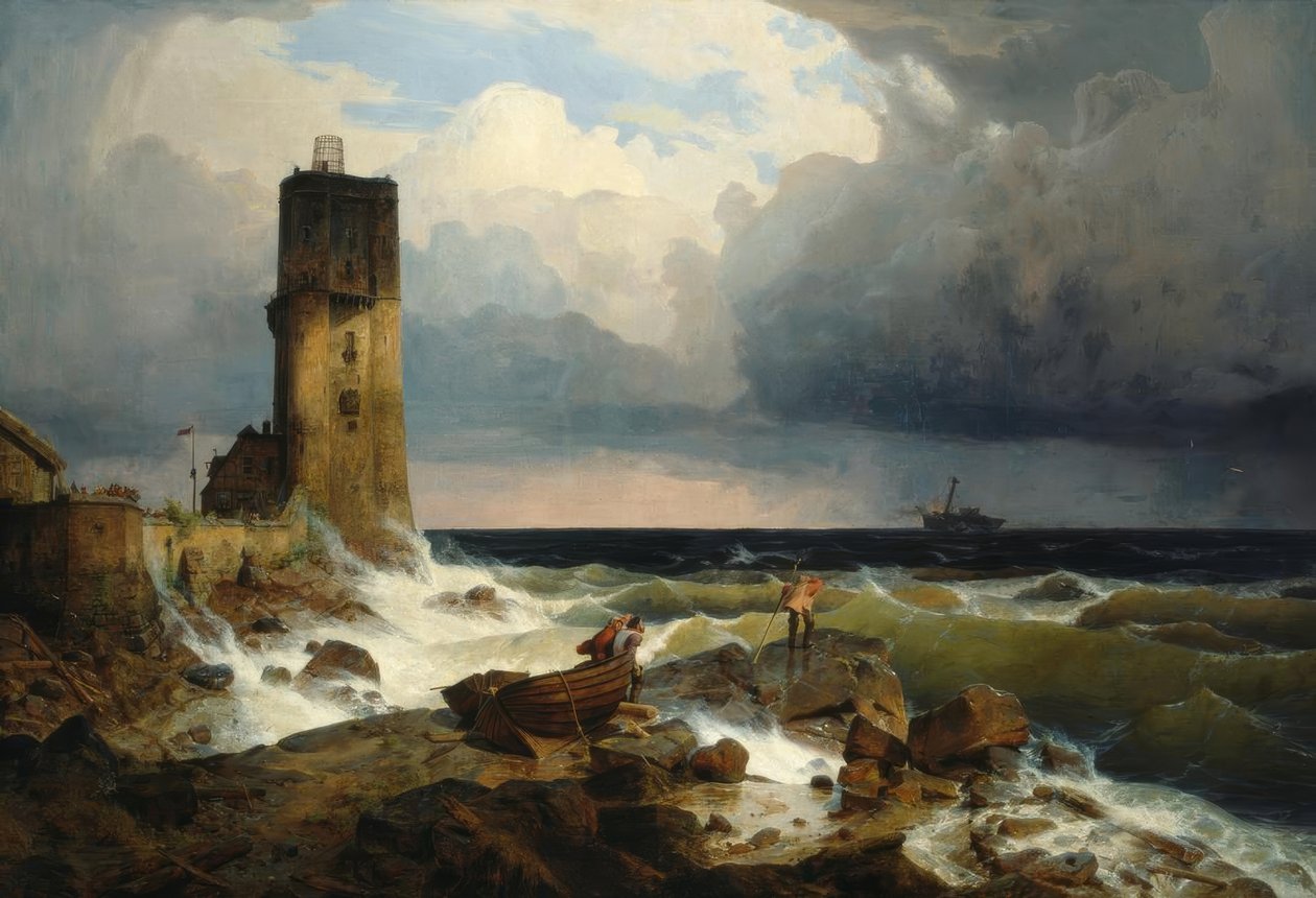 A.Achenbach, deniz feneri ile büyük deniz by Andreas Achenbach
