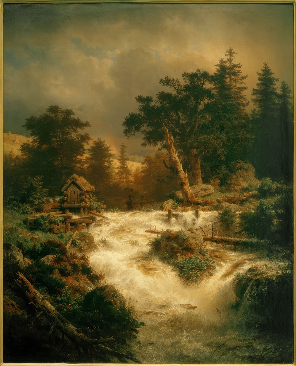 A.Achenbach, gökkuşağı ile İskandinav şelale by Andreas Achenbach