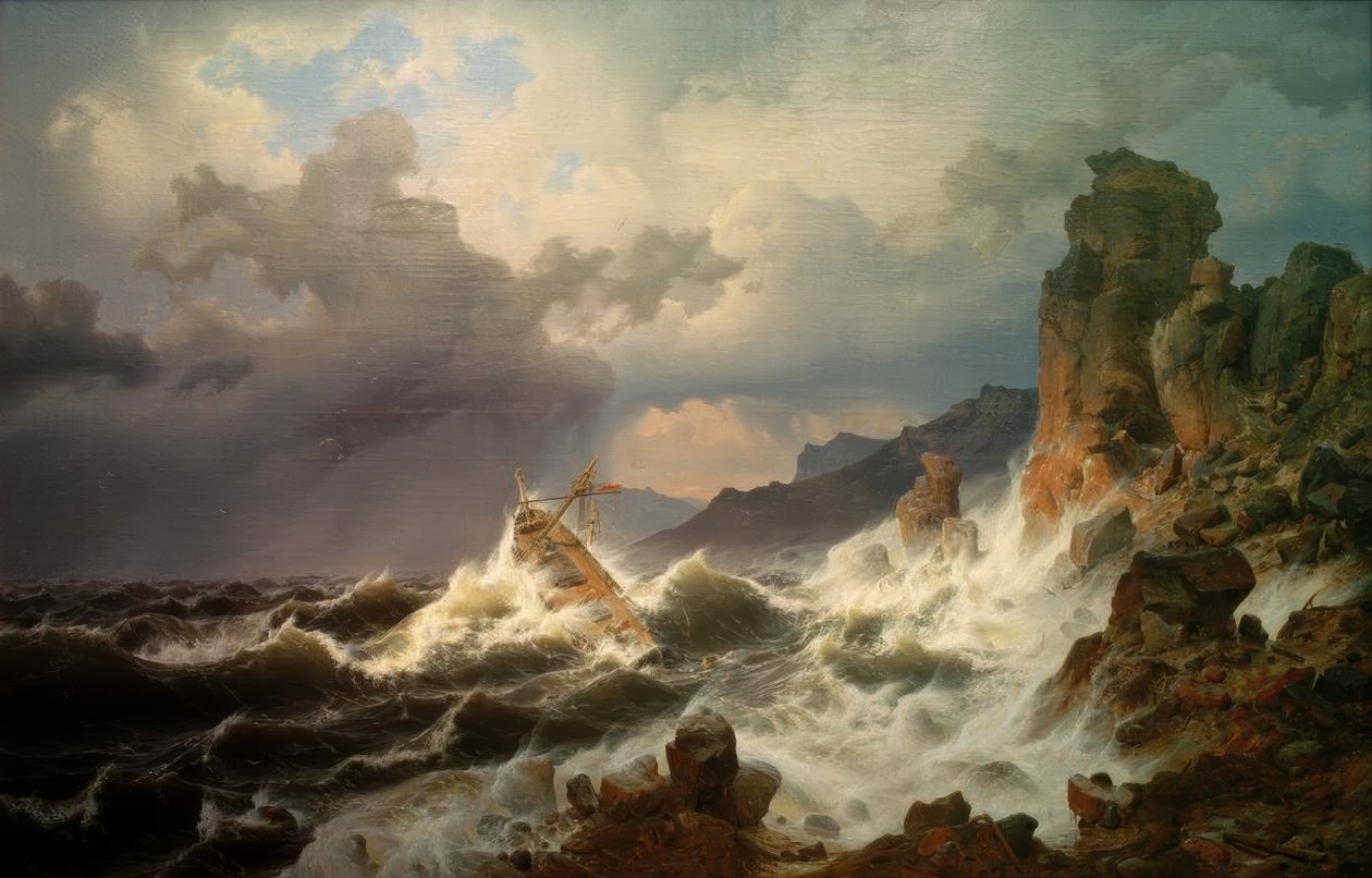 Norveç kıyısında bir deniz fırtınası by Andreas Achenbach