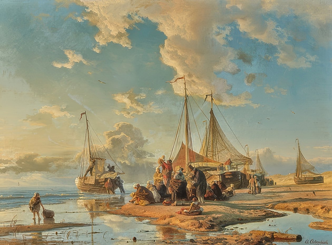 Yakaladıktan sonra Hollandalı balıkçılar. 1853 by Andreas Achenbach