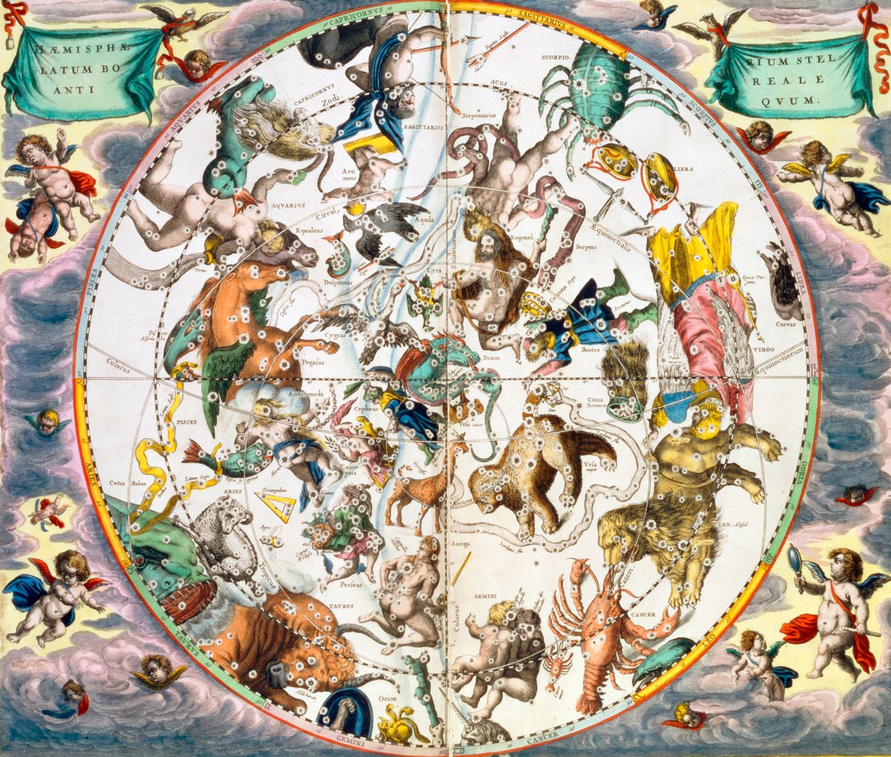 Zodyak işaretlerini gösteren gök düzlemi, 1660-1661 by Andreas Cellarius